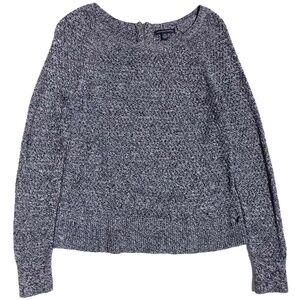 American Eagle pullover sweater women M black white marled open knit back zipper